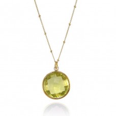 Lemon quartz hydro round bezel necklace 